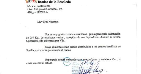 Bordas De La Rosaleda Carta De Agradecimiento De La Fundación Banco De