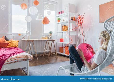 Teenage Girl Relaxing In Bedroom Stock Photo Image Of Relax Leisure