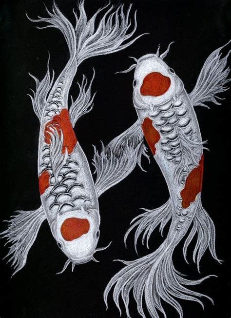 PECES Koi Fish Drawing Japanese Watercolor Koi Art