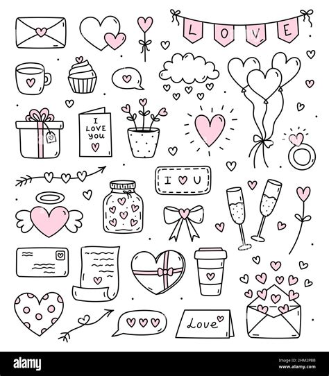 Cute Set Of Doodles For Valentines Day Love Letters And Cards