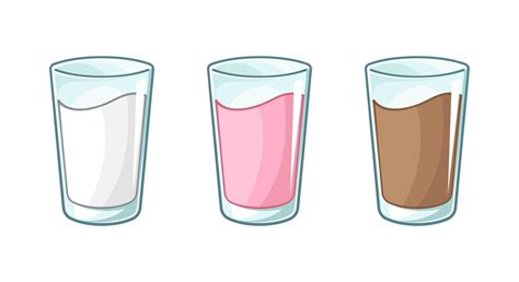 Glass Of Milk Clipart Vector Illustration Set Vanilla Milk Chocolate Milk And Strawberry Milk