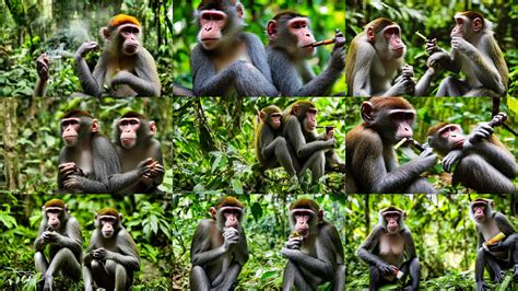 Monkey Smoking A Blunt Lush Jungle Photograph Stable Diffusion Openart