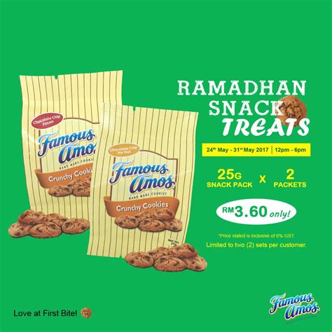 Famous amos malaysia is now selling the cookies with the airtight container at a special price. Famous Amos Cookie Snack Pack 25g X 2 Packets RM3.60 ...
