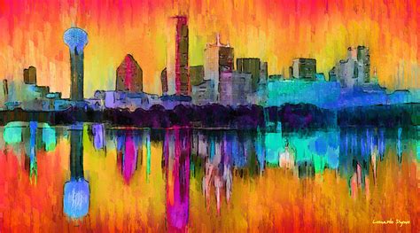 Dallas Skyline 9 Pa Painting By Leonardo Digenio Fine Art America