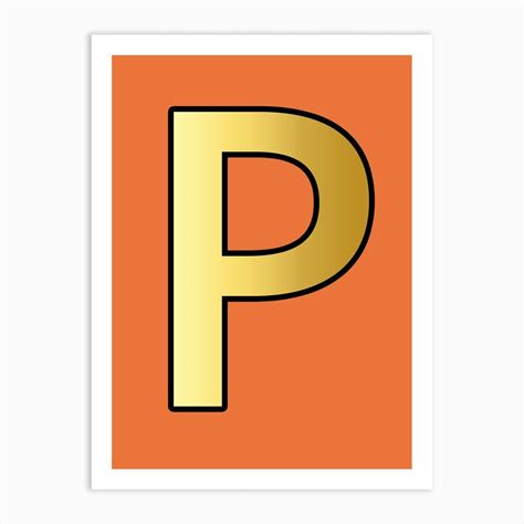 Letter P Gold Alphabet Orange Art Print By Mambo Fy