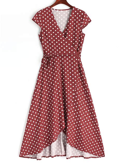 Kenancy Women Boho Dress Polka Dot Wrap Asymmetrical Maxi Dresses