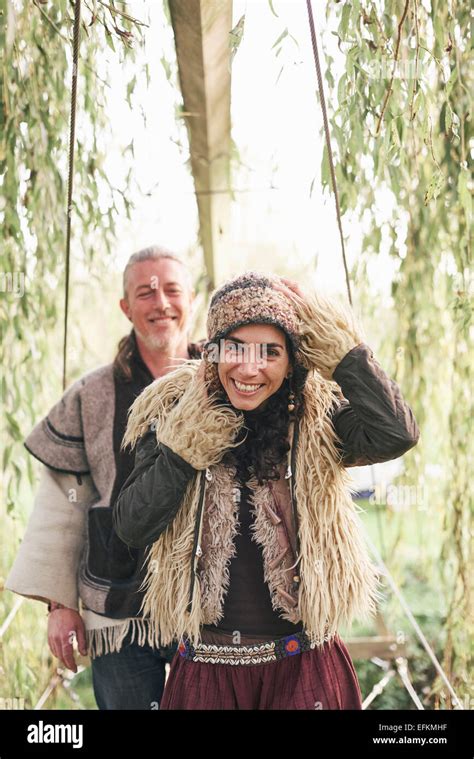 Portrait Of Mature Hippy Couple In Garden Stock Photo Alamy