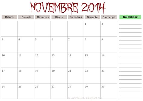 Cosir I Fer Ampolles Calendari Mensual Novembre Noviembre