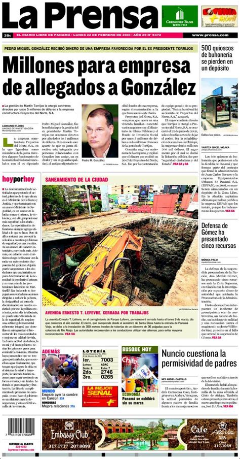 Periódico La Prensa Panamá Periódicos de Panamá Edición de lunes de febrero de