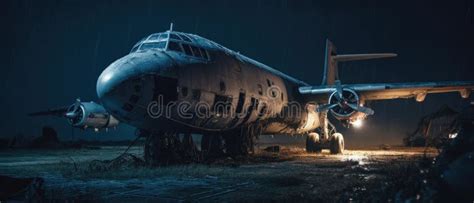 Realistic Post Apocalypse Landscape Illustration Abandoned War Plane