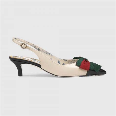 Gucci Women Shoes Leather Sling Back Pump With Web Bow