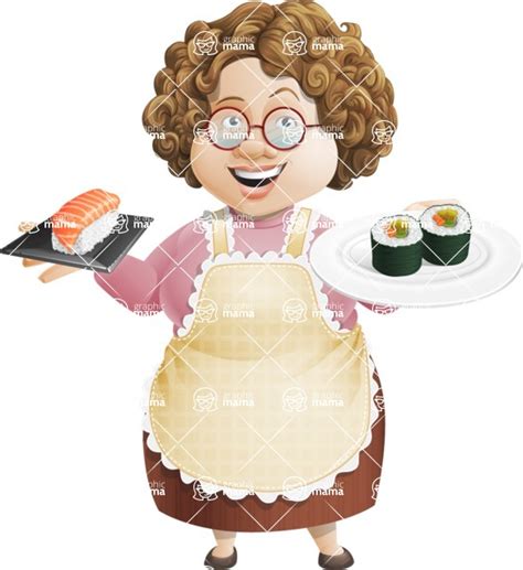 Grandma Vector Cartoon Character 112 Illustrations Set Holding Sushi Sets Graphicmama