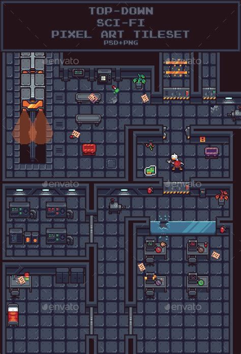 Top Down Sci Fi Pixel Art Tileset Game Assets Graphicriver