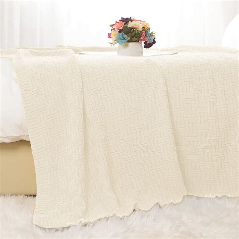 Piccocasa 50x60 Throw Blanket Cotton Cable Knit Blanket For Sofa