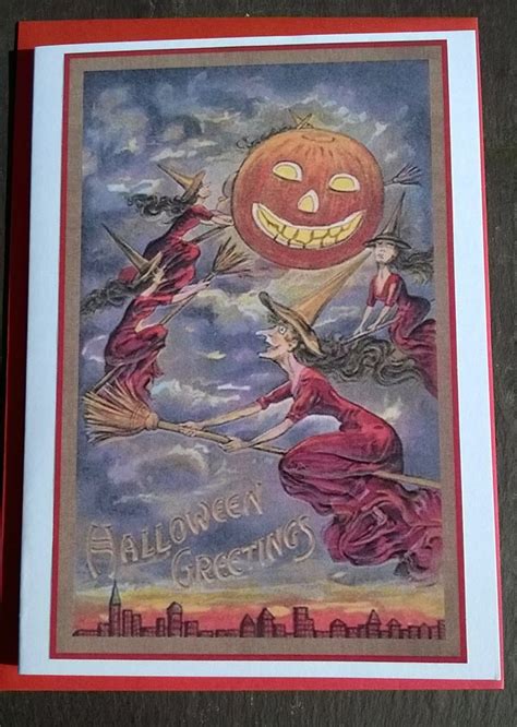 Red Witches Coven Card Halloween Greetings Vintage Style Etsy Uk