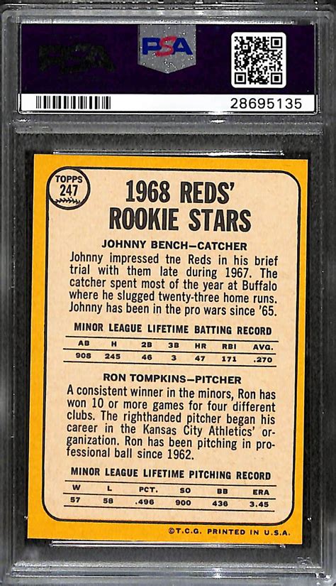Johnny bench psa/dna certified authentic autograph cincinnati reds 1968 topps #247 rookie. Lot Detail - 1968 Topps Johnny Bench (HOF) Rookie Card ...