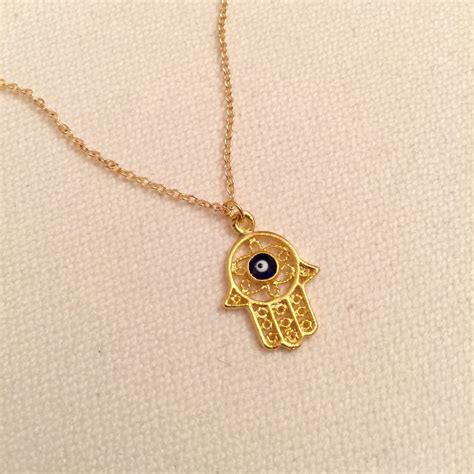 Gold Plated Hamsa Hand Necklace Evil Eye Gold Necklace Etsy