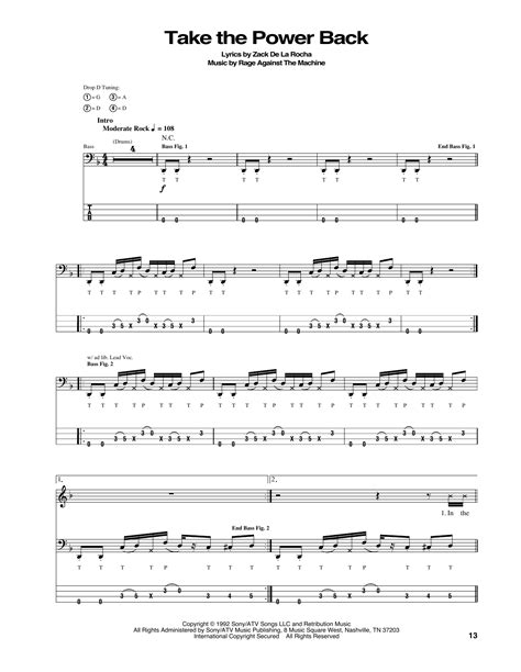 Take The Power Back Sheet Music Rage Against The Machine Bass