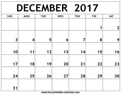 December 2017 Calendar Printable Templates Free Printable