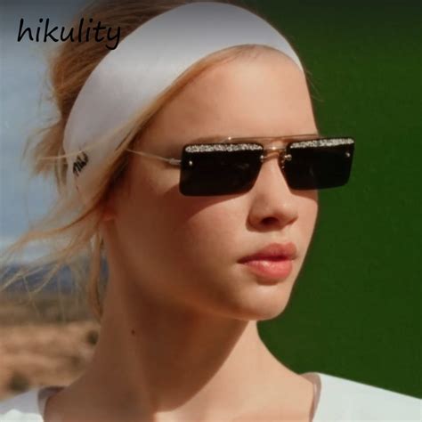 Luxury Narrow Rectangle Sunglasses 2018 Women Shiny Eyebow Brand