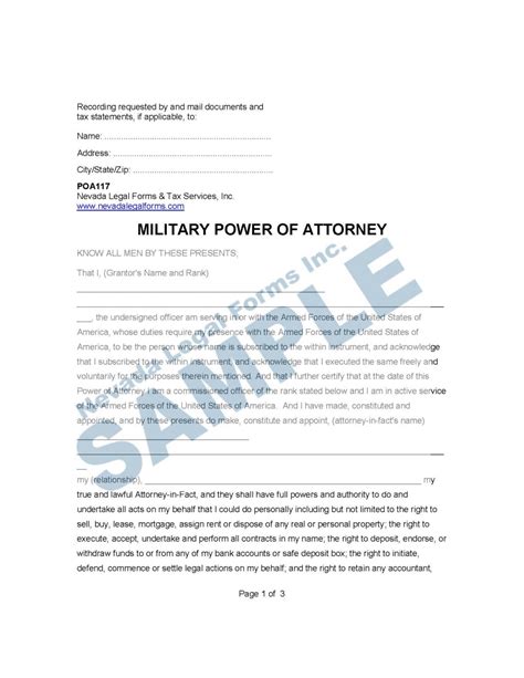 Military Power Of Attorney Nevada Legal Forms And Services