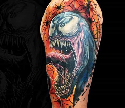 Due to his lashing tongue, venom tattoos create remarkable parts of skin artwork; Venom tattoo by Rich Harris | Post 20391