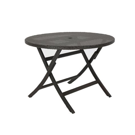 Baner Garden Round Wicker Folding Patio Dining Table With Umbrella Hole