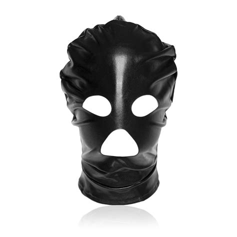 Pu Leather Hood Mask Open Mouth Eye Bondage Restraint Sex Mask Fetish