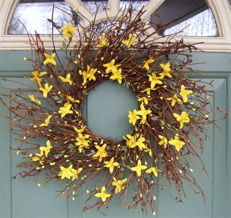 Spring Wreath And Door Color Curb Appeal Porch Door Candy Forsythia