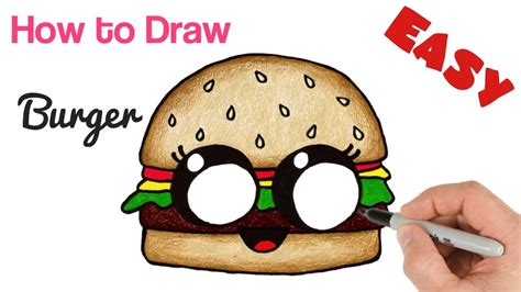 How To Draw Burger Cute And Easy Funny Cheeseburger Drawing Youtube