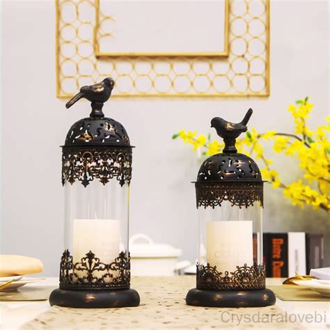 1pc Birdcage Iron Candlestick Holder Glass Candle Stand Lantern Europe