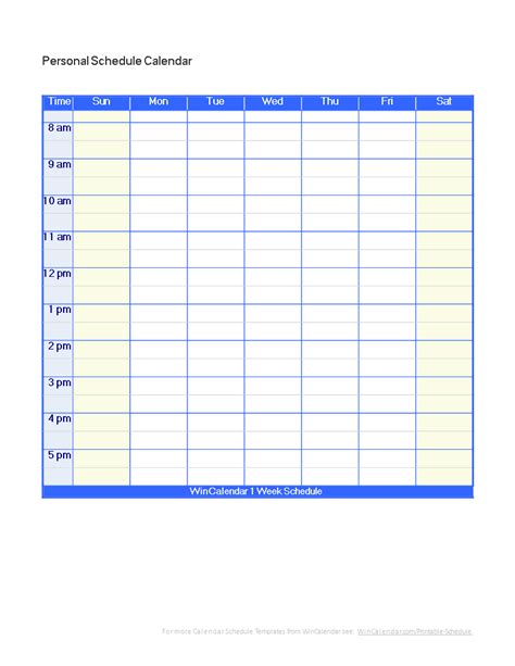 免费 Personal Schedule Calendar 样本文件在
