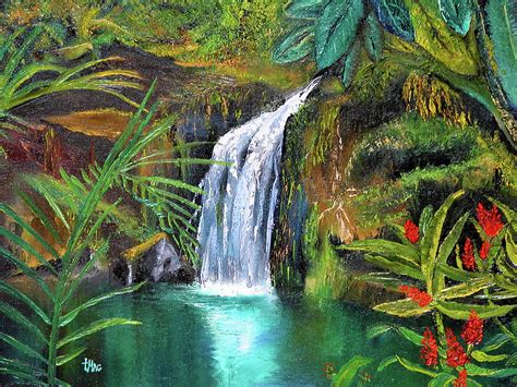 Tropical Waterfall Painting By Terry R Macdonald Pixels