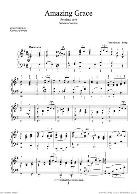 Please scroll down the page for the. Amazing Grace (advanced version) sheet music for piano solo PDF