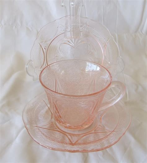 Hazel Atlas Royal Lace Pink Depression Glass Trio Cup Saucer