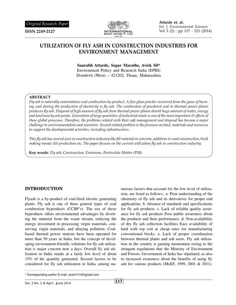 Pdf Utilization Of Fly Ash In Construction Industries For Environment