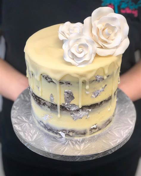Cream Naked Drip Cake With Silver Leaf The Girl On The Swing