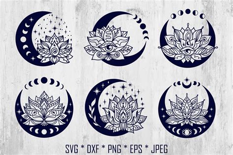 Art And Collectibles Clip Art Moon Phases Svg Celestial Svg Blooming