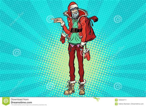 Hipster Santa Claus Pointing Sideways Stock Vector Illustration Of