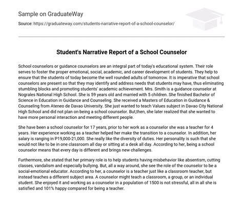 Students Narrative Report Of A School Counselor Example Graduateway