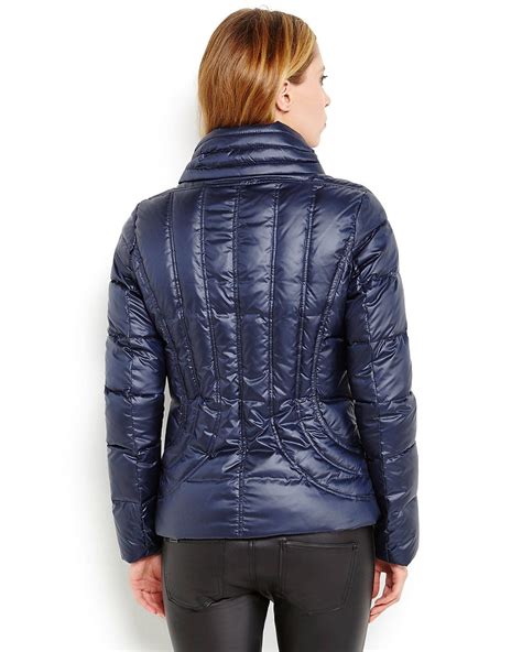 Guess Button Down Puffer Coat In Blue Lyst