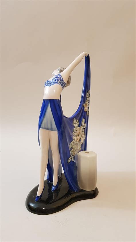 Goldscheider Dakon Stephan Germany Beauty Ceramic Blue Wing Dancer Lamp ...