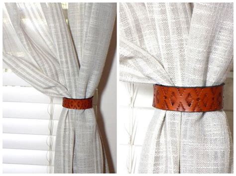 Southwestern Curtain Tie Backs Set Of Two Tooled Leather Etsy