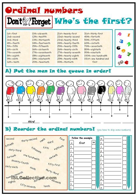 Ordinal Numbers Ordinal Numbers English Exercises Number Worksheets
