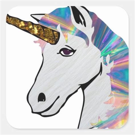 Holographic Unicorn Square Sticker Zazzle