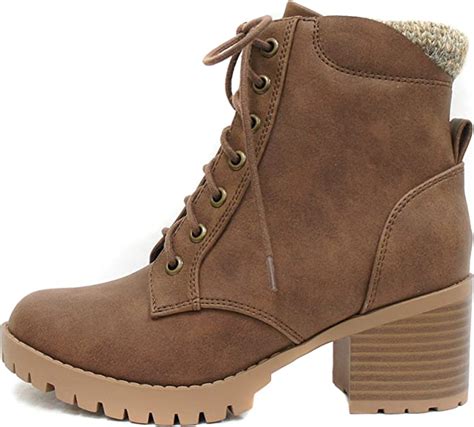 Soda Single Lug Sole Chunky Heel Combat Ankle Boot Lace Up Wside