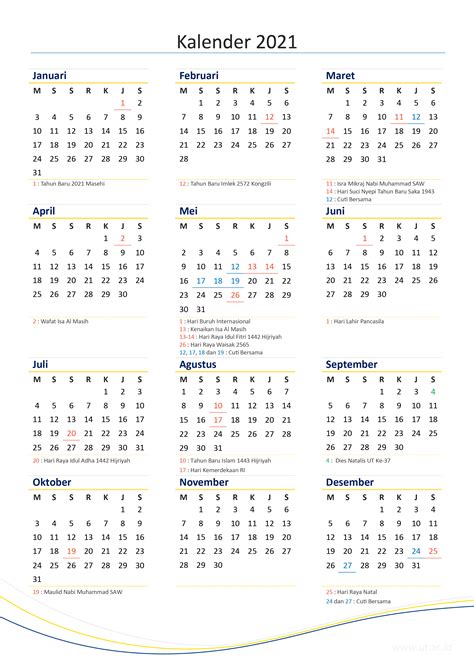 Kalender 2021 Masehi Sederhana Ukuran A4 Mei Bi Yes