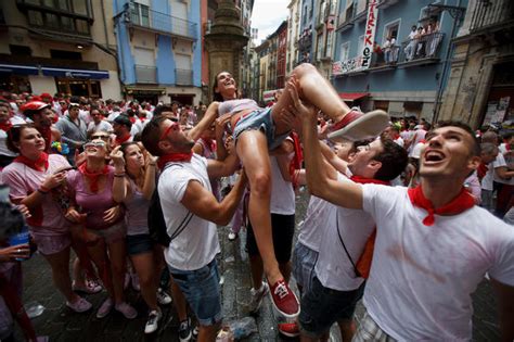 Crowds Fill Calle Estafeta 2014 Running Of The Bulls In Pamplona