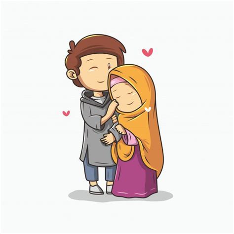√ 45 Gambar Kartun Muslimah Sweet Couple Lucu Romantis Onpos