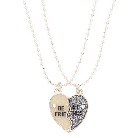 Best Friends Glitter Heart Pendant Necklaces 2 Pack Claire S Us